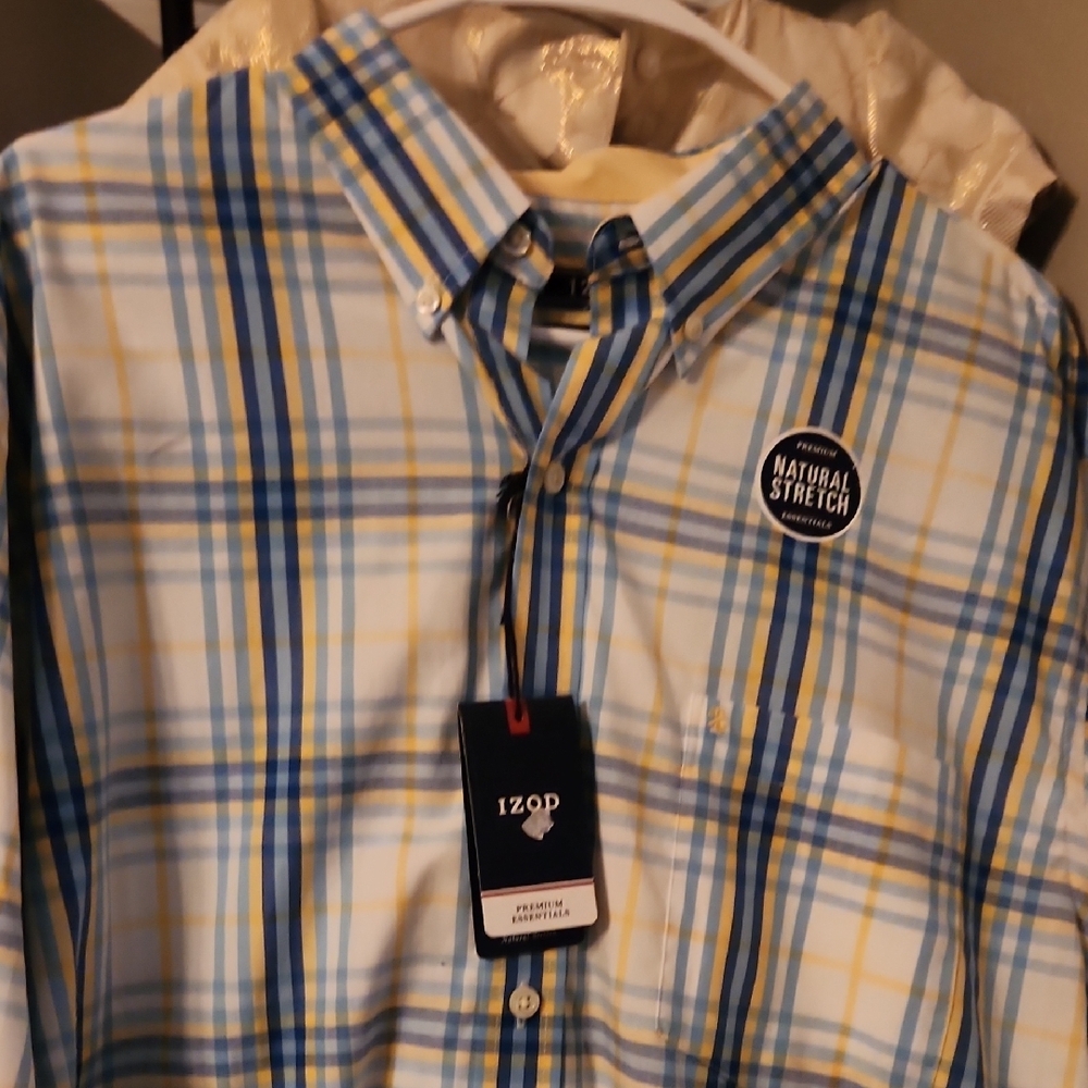 Izod Yellow and Blue Casual Button Down Shirt
